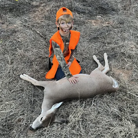 Youth hunter Kyle Jones with his Oklahoma Fall 2023 harvested deer.
