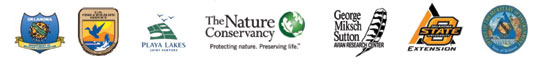 logos for the following agencies: Oklahoma Department of Wildlife Conservation, U. S. Fish and Wildlife Service, The Nature Conservancy, George Miksch Sutton Avian Research Center, and Oklahoma State University.