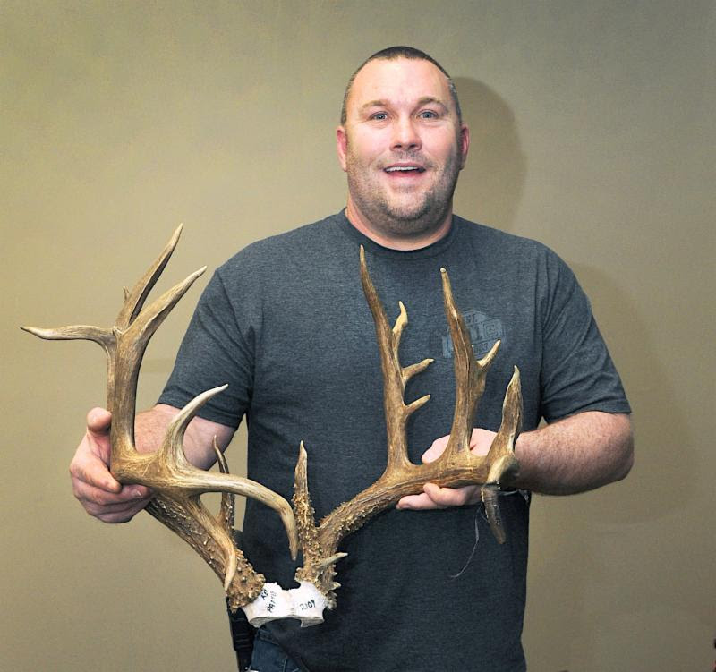 Kenneth Patterson of Moore holds the nontypical rack that scored 195 0/8, which he took during the 2016 muzzleloader season. He is eligible for listing in the Cy Curtis Awards Program and Boone &amp; Crockett registry. (DON P. BROWN / ODWC)