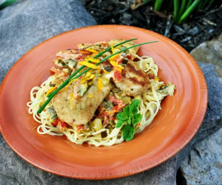 Bass over angel hair pasta with citrus cream sauce
