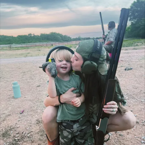 mom with son dove hunting