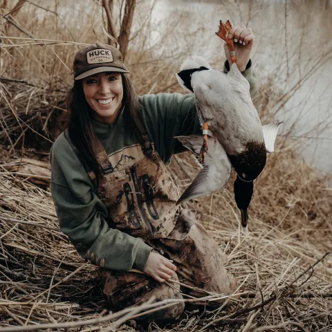 woman with banded duck