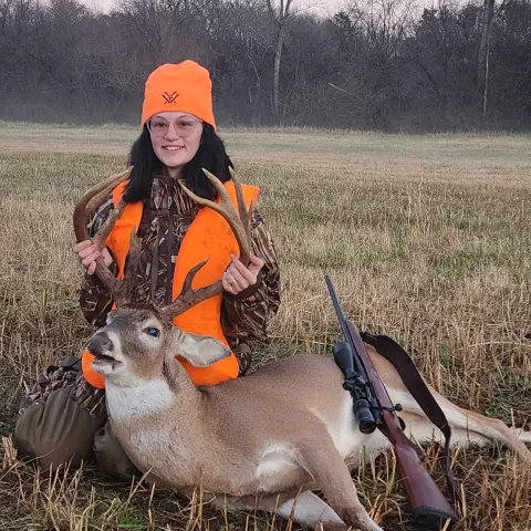 Dallas Walton with her harvested Oklahoma White-Tailed Deer