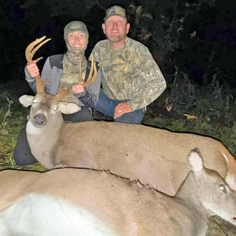 Zach Mathews and his wife with their harvested Oklahoma White-Tailed Deer