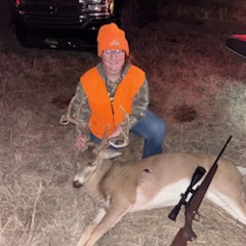 Hunter pictured with harvested deer.