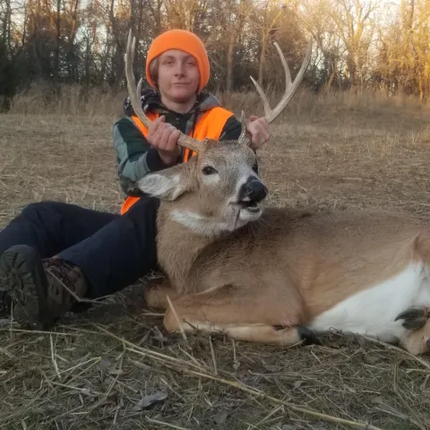 Controlled hunt buck in field