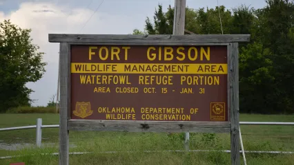Fort Gibson WMA Waterfowl Refuge Portion Sign, photo by Whitney Jenkins
