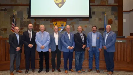 The full Oklahoma Wildlife Conservation Commission poses for a group photo.
