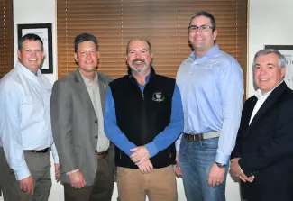 Recognizing the partnership between the Oklahoma Department of Wildlife Conservation and the Archery Trade Assocation are, from left, Colin Berg, ODWC Education Supervisor; Nels Rodefeld, ODWC Information and Education Division Chief; J.D. Strong, ODWC Director; Matt Kormann, ATA President and CEO; and Dan Forster, ATA Vice President.