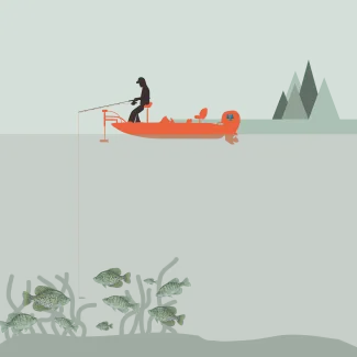 Graphic showing crappie jigging in windy or cloudy conditions.