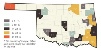 Ranavirus Prevalence, Oklahoma Counties Map