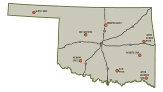 Map of trout locations in Oklahoma.