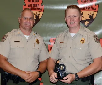 Law Enforcement Chief Col. Nathan Erdman with Game Warden Stephen Paul, recipient of the Colonel’s Life Saving Citation.