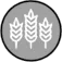 A circular icon with a grey background and line-art that looks like wheat is in white.