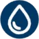 A circular icon with a blue background and a white water droplet.