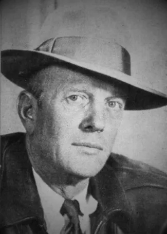 A black and white photo of Cy Curtis.