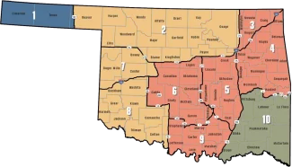 A map of Oklahoma divided into 10 antlerless deer zones.