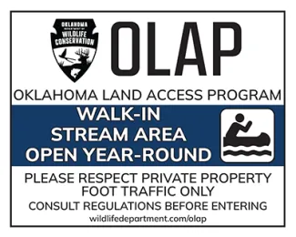 OLAP walk in stream area open year-round sign.