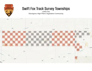 A map showing alternating townships in the High Plains (in orange and gray) that are surveyed each year for tracks. 