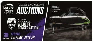 PurpleWave Auction Online No Reserve Auctions Oklahoma Department of Wildlife Conservation Selling Tuesday, July 28 - Picture of 2021 Yamaha 252XE boat listing number ES5583