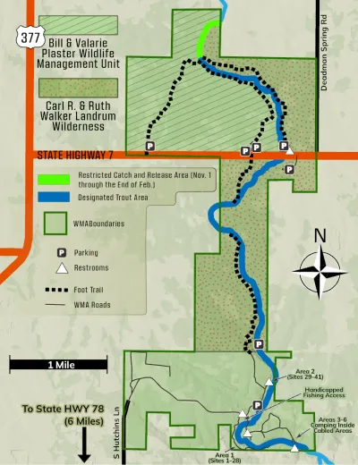 A map of Blue River Trout Fishing Area.