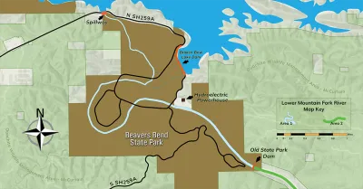 A map of Lower Mountain Fork trout fishing area 1.